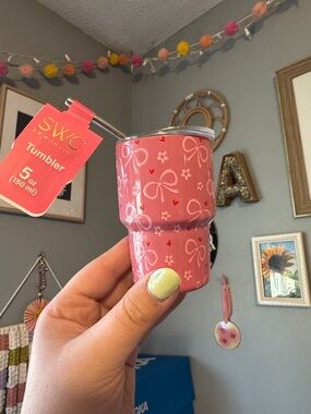 Pink Bow Pattern Mini Tumbler with Straw